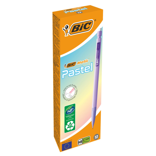BIC MATIC FUN E PASTEL PORTAMINE 0.7 mm CON GOMMINO COLORI ASSORTITI CONF 12 Pz.